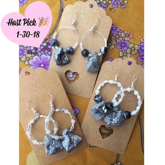 Geode Beaded Hoop Earrings - Picture 4 of 5